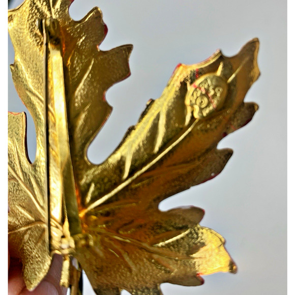 Vintage Original By Robert Red Maple Leaf Pin Brooch Enamel 3 Inch - Picture 2 of 5